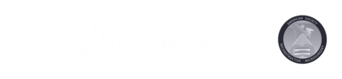 Logos of American Society of Plastic Surgeons, The Aesthetic Society, Fellow American College of Surgeons, American Society Reconstructive Microsurgery