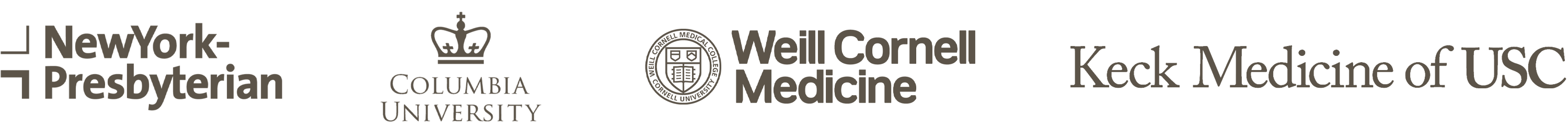 NewYork-Presbyterian, Columbia University, Weill Cornell Medicine, and Keck Medicine of USC Logos