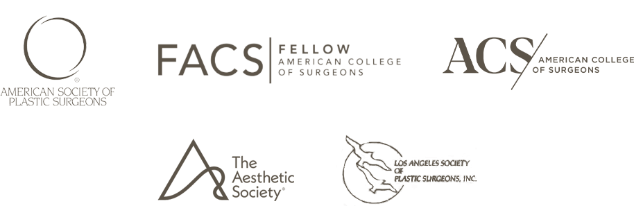 American Society of Plastic Surgeons, FACS, ACS, The Aesthetic Society, and Los Angeles Society of Plastic Surgeons